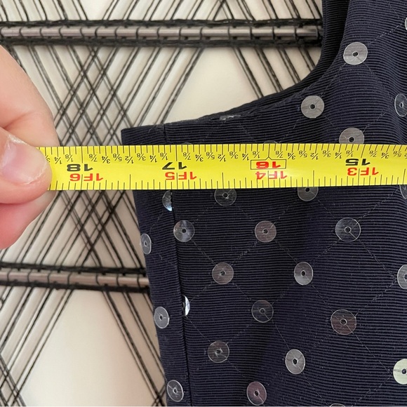 Paule Ka square neck moire navy blue dress clear sequins size 44 hidden zipper - Picture 6 of 15